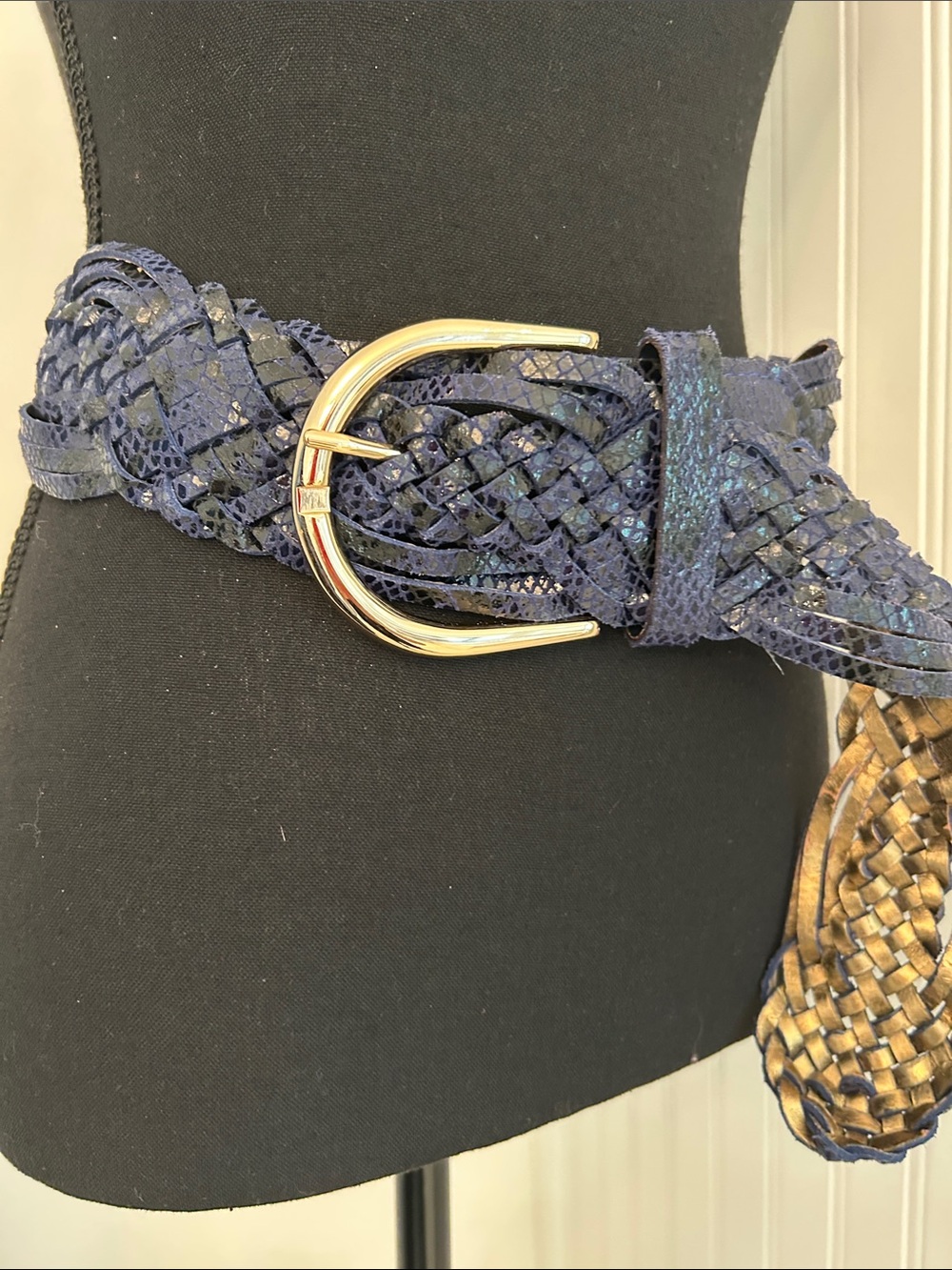 NWT Braided Navy Blue Genuine Leather Waist Belt - One size Michael Kors